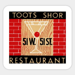 Toots Shor Matchbook New York City Sticker